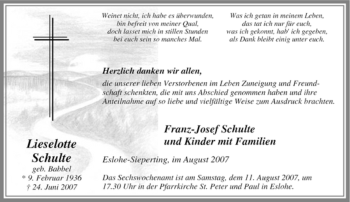Traueranzeige von Lieselotte Schulte von Tageszeitung
