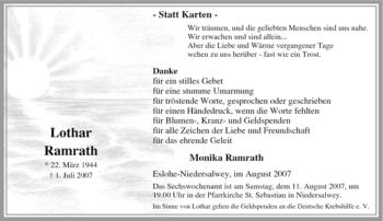 Traueranzeige von Lothar Ramrath von Tageszeitung