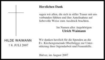 Traueranzeige von Hilde Waimann von Tageszeitung