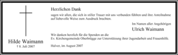 Traueranzeige von Hilde Waimann von Tageszeitung