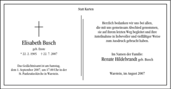 Traueranzeige von Elisabeth Busch von Tageszeitung