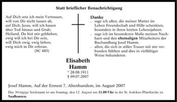 Traueranzeige von Elisabeth Hamm von Tageszeitung
