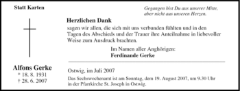 Traueranzeige von Alfons Gerke von Tageszeitung