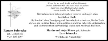 Traueranzeige von Renate Solmecke von Tageszeitung
