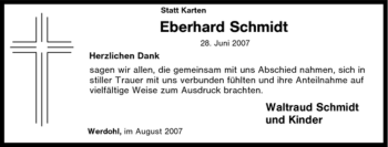 Traueranzeige von Eberhard Schmidt von Tageszeitung