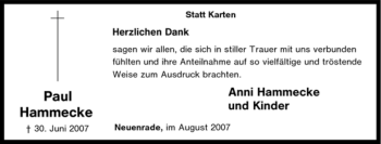 Traueranzeige von Paul Hammecke von Tageszeitung
