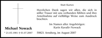 Traueranzeige von Michael Nowack von Tageszeitung
