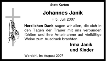 Traueranzeige von Johannes Janik von Tageszeitung