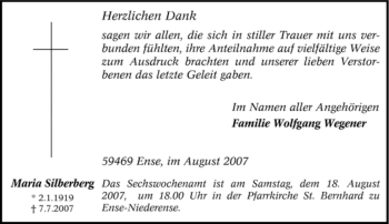 Traueranzeige von Maria Silberberg von Tageszeitung