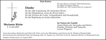 Traueranzeige von Marianne Kleim von Tageszeitung