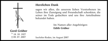 Traueranzeige von Gerd Grüber von Tageszeitung