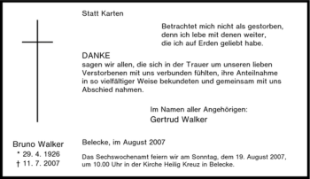 Traueranzeige von Bruno Walker von Tageszeitung