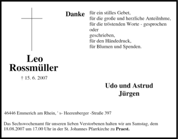 Traueranzeige von Leo Rossmüller von Tageszeitung