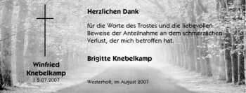 Traueranzeige von Winfried Knebelkamp von Tageszeitung