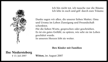 Traueranzeige von Ilse Niedersteberg von Tageszeitung