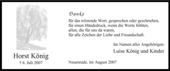 Traueranzeige von Horst König von Tageszeitung