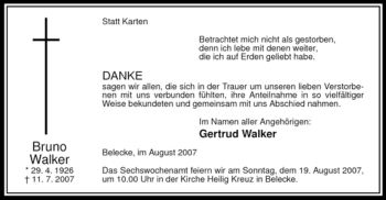 Traueranzeige von Bruno Walker von Tageszeitung