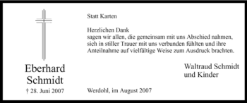 Traueranzeige von Eberhard Schmidt von Tageszeitung