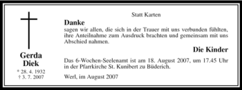 Traueranzeige von Gerda Diek von Tageszeitung