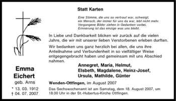 Traueranzeige von Emma Eichert von Tageszeitung
