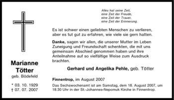 Traueranzeige von Marianne Tötter von Tageszeitung