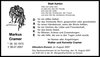 Traueranzeige von Markus Cramer von Tageszeitung