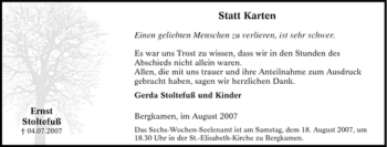 Traueranzeige von Ernst Stoltefuß von Tageszeitung
