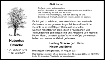 Traueranzeige von Hubertus Stracke von Tageszeitung