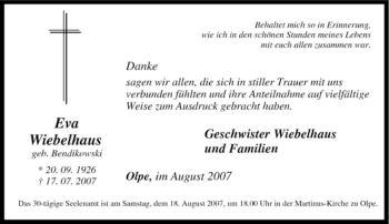 Traueranzeige von Eva Wiebelhaus von Tageszeitung