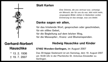 Traueranzeige von Gerhard-Norbert Hauschke von Tageszeitung