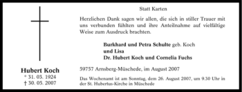 Traueranzeige von Hubert Koch von Tageszeitung