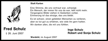 Traueranzeige von Fred Schulz von Tageszeitung