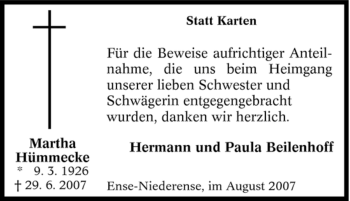 Traueranzeige von Martha Hümmecke von Tageszeitung