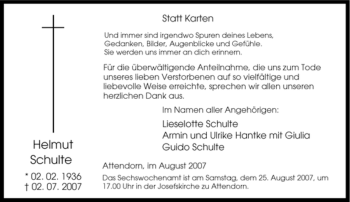 Traueranzeige von Helmut Schulte von Tageszeitung