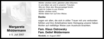 Traueranzeige von Margarete Middermann von Tageszeitung