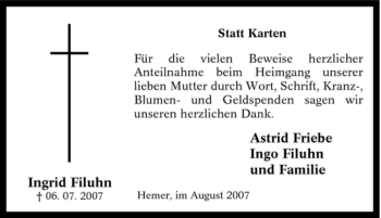 Traueranzeige von Ingrid Filuhn von Tageszeitung