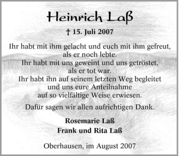 Traueranzeige von Heinrich Laß von Tageszeitung