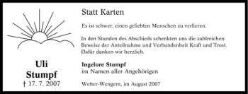 Traueranzeige von Uli Stumpf von Tageszeitung