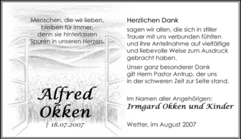 Traueranzeige von Alfred Okken von Tageszeitung