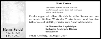 Traueranzeige von Heinz Seidel von Tageszeitung