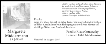 Traueranzeige von Margarete Middermann von Tageszeitung