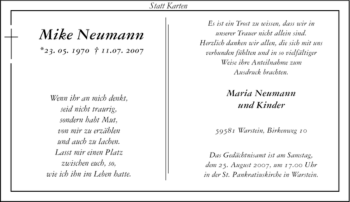 Traueranzeige von Mike Neumann von Tageszeitung