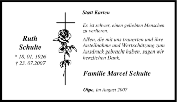 Traueranzeige von Ruth Schulte von Tageszeitung