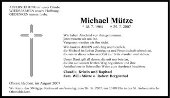 Traueranzeige von Michael Mütze von Tageszeitung