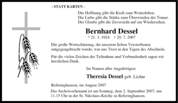 Traueranzeige von Bernhard Dessel von Tageszeitung