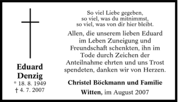 Traueranzeige von Eduard Denzig von Tageszeitung