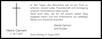 Traueranzeige von Heinz Carnein von Tageszeitung