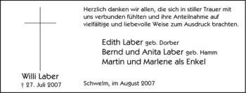 Traueranzeige von Willi Laber von Tageszeitung