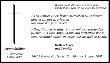 Traueranzeige von Anton Schäfer von Tageszeitung