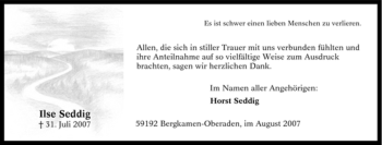 Traueranzeige von Ilse Seddig von Tageszeitung